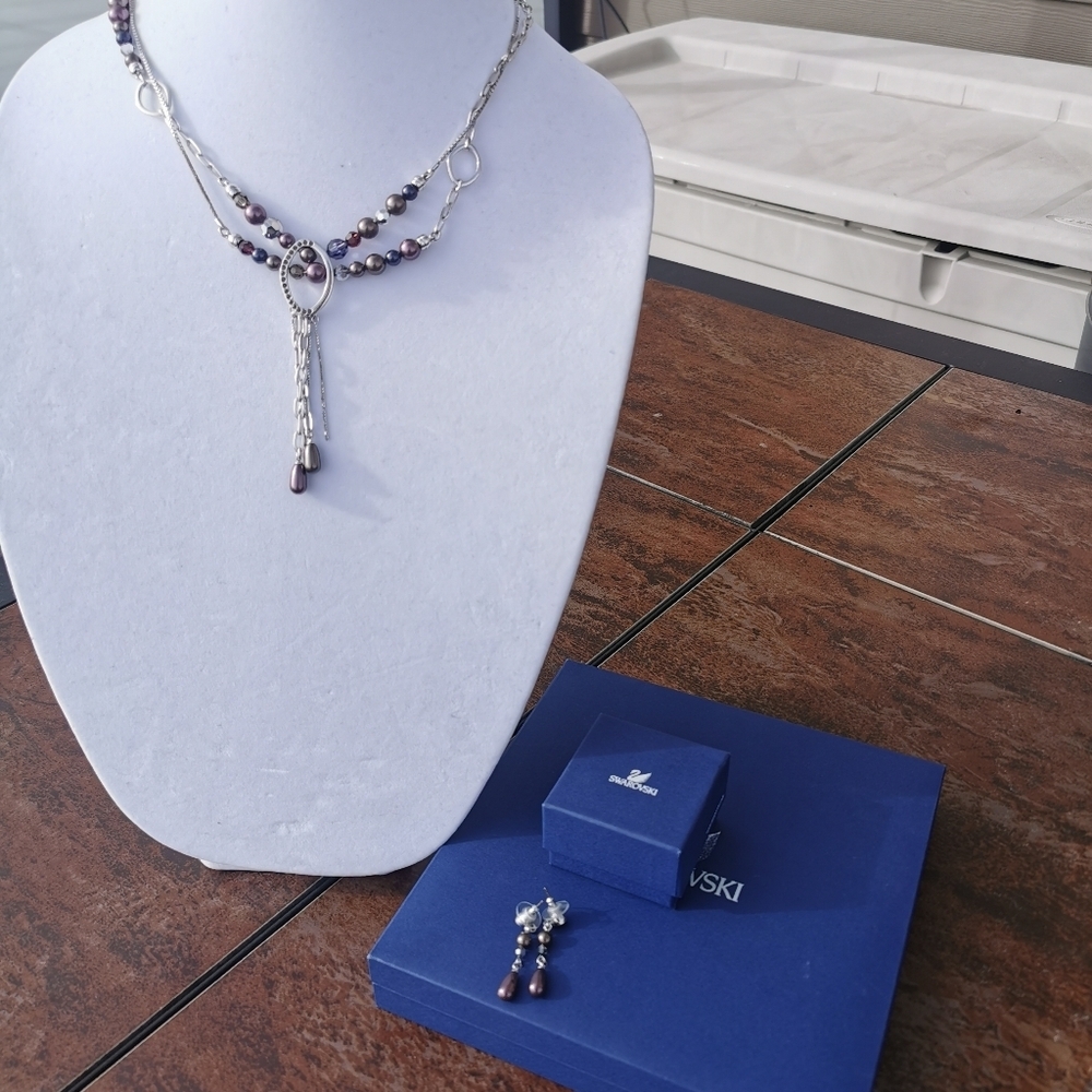 Swarovski two-row necklace mixture of pearls and crystals set Earring Necklace